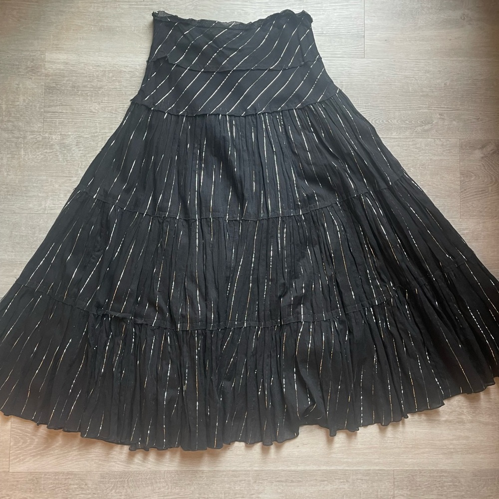 Sans Souci Y2K Striped Floral Beading Boho Whimsygoth Tiered Midi Skirt Size M - Picture 8 of 9